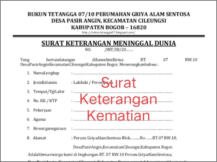 Contoh Surat Pernyataan Kematian