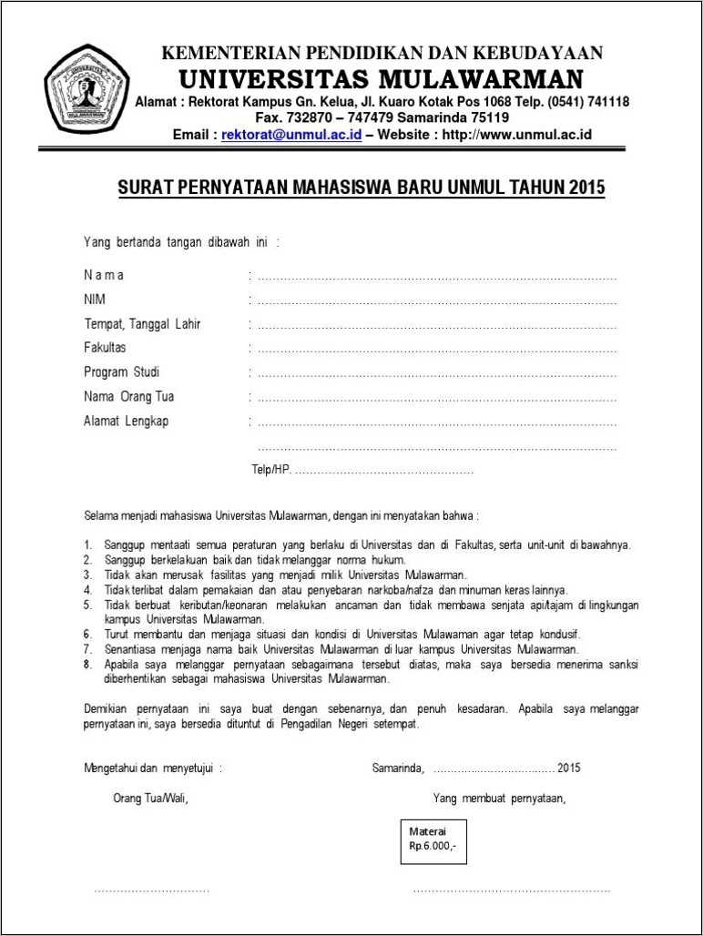 Contoh Surat Pernyataan Kementerian Pendidikan Dan Kebudayaan Yg Sudah Jadi