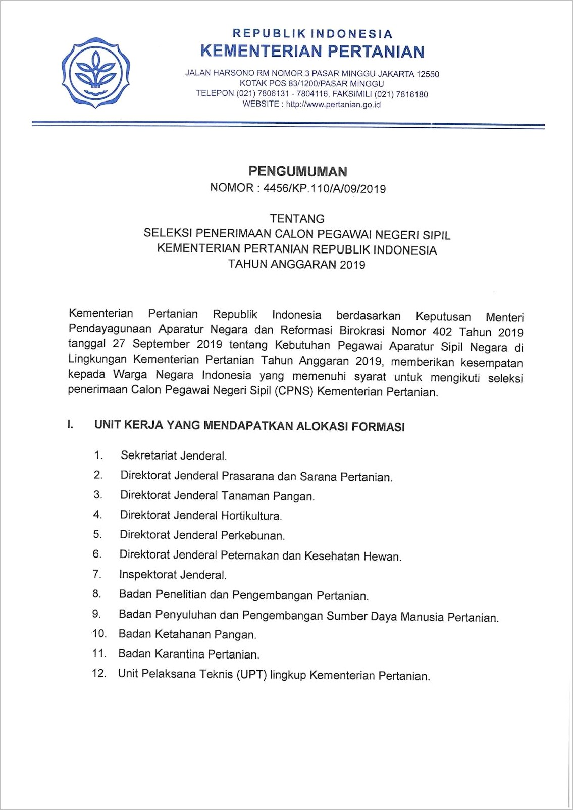 Contoh Surat Pernyataan Kementerian Pertanian
