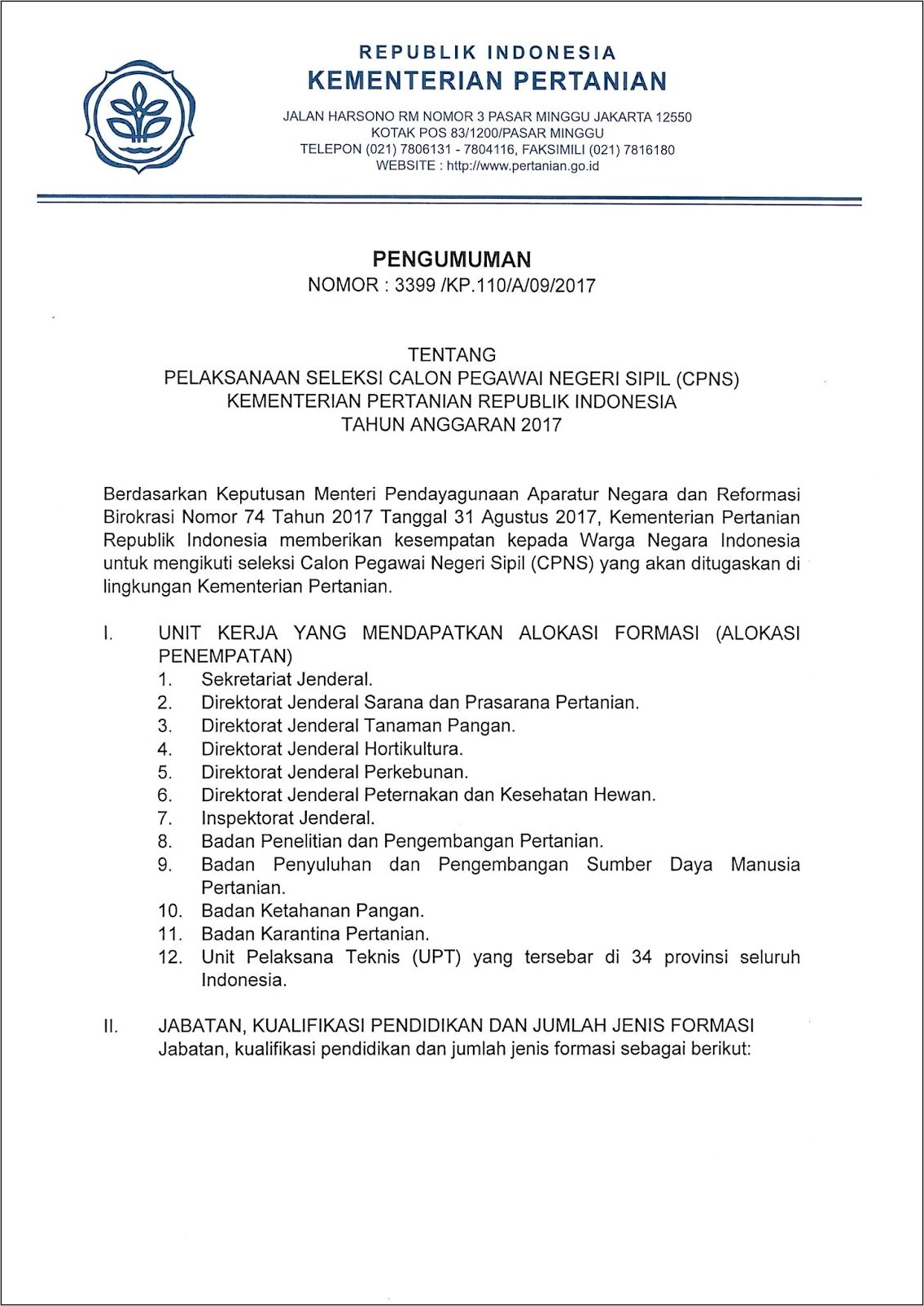 Contoh Surat Pernyataan Kementrian Pertanian