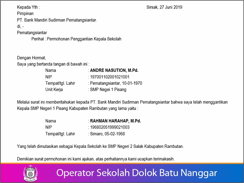 Contoh Surat Pernyataan Kepala Sekokah Untuk.dibawa Ke.bank