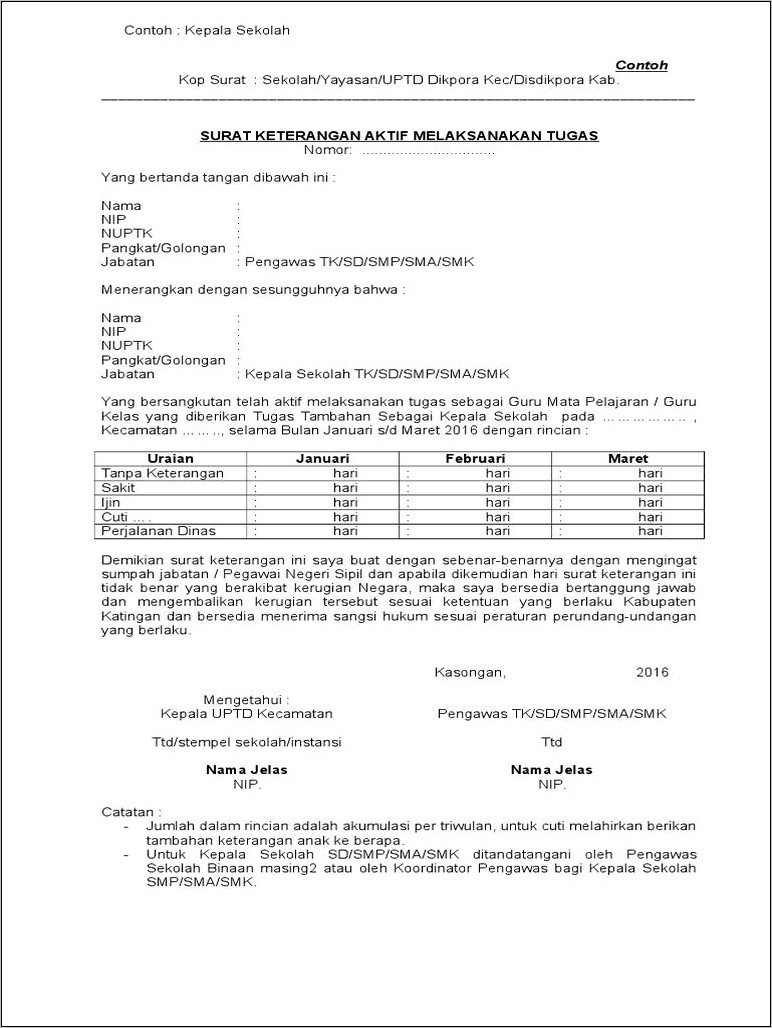 Contoh Surat Pernyataan Kepala Sekolah Tentang Manajemen