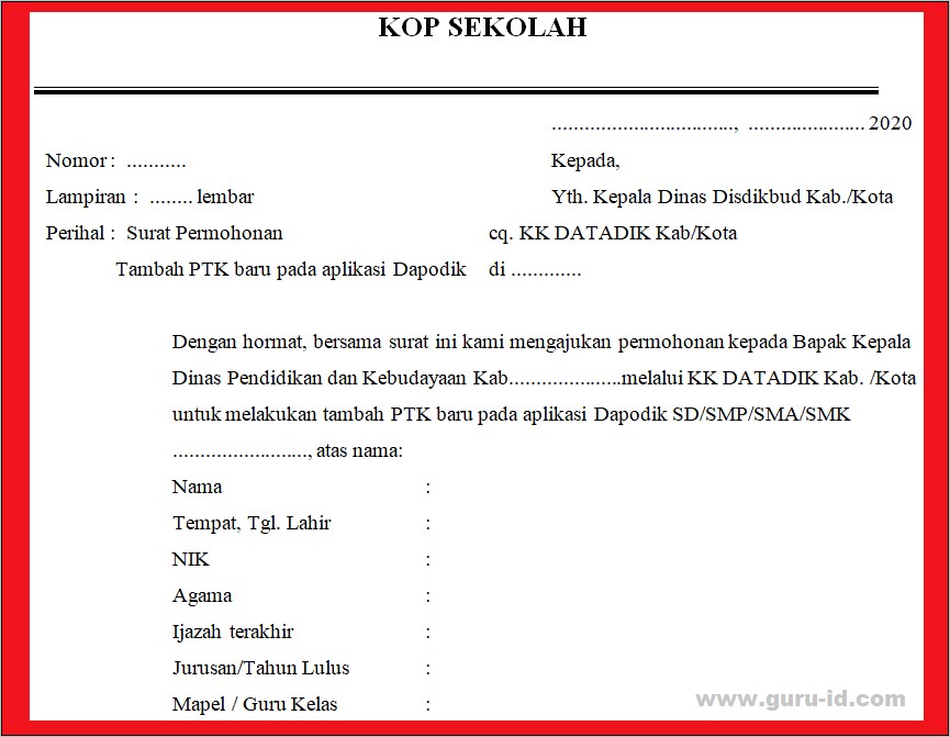 Contoh Surat Pernyataan Kepala Sekolah Tentang Ptk