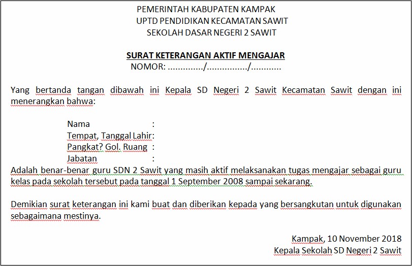 Contoh Surat Pernyataan Kepala Sekolah Untuk Guru Sertifikasi