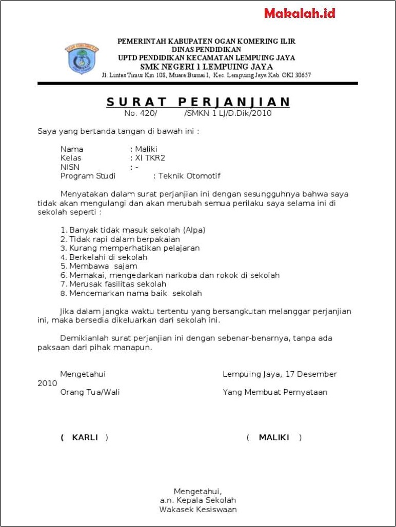 Contoh Surat Pernyataan Kepala Sekolah Yang Benar