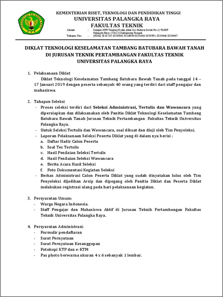 Contoh Surat Pernyataan Kepala Teknik Tambang