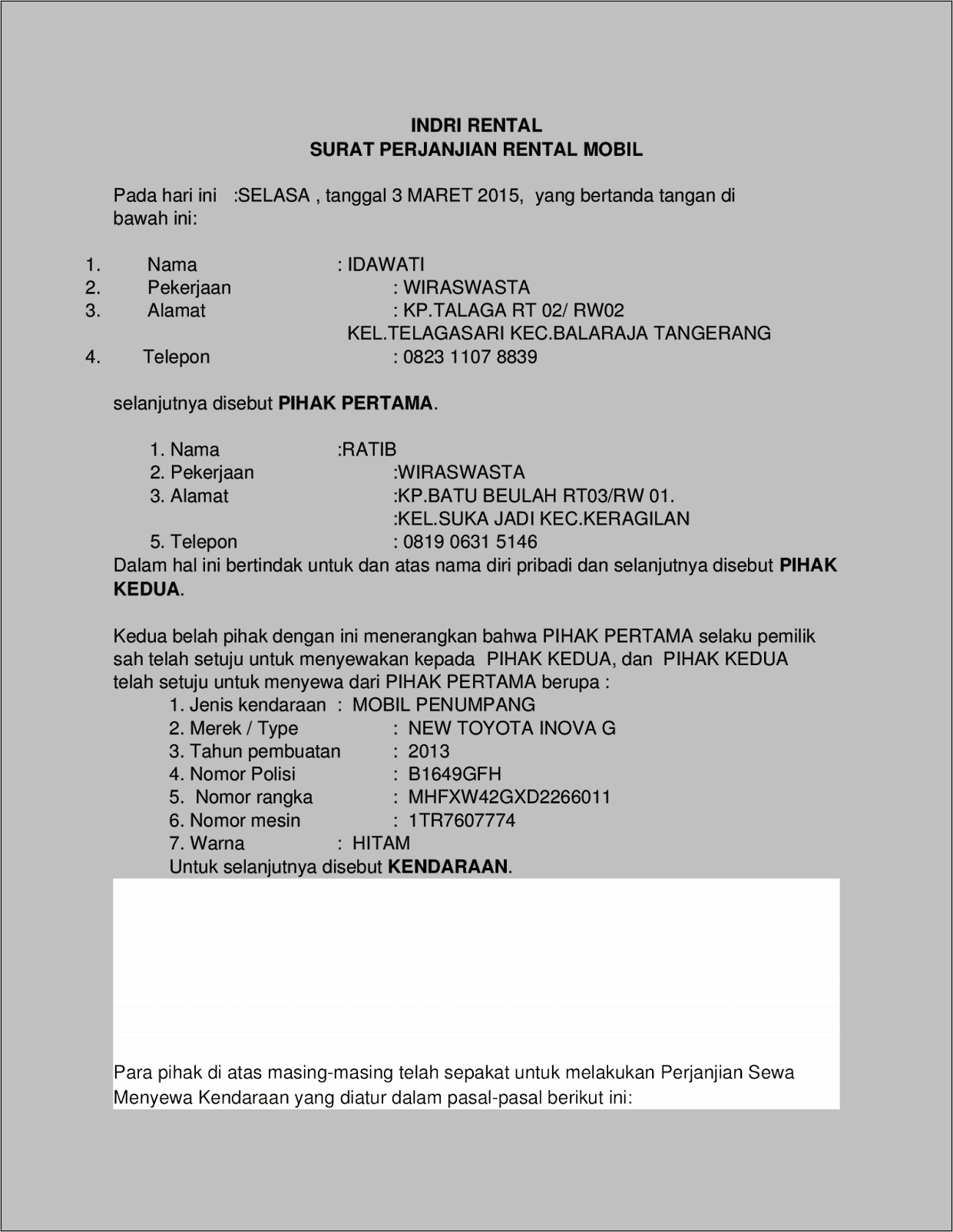 Contoh Surat Pernyataan Kepemilikan Kendaraan