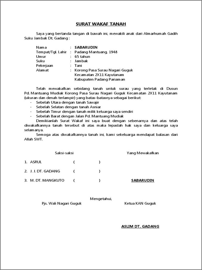 Contoh Surat Pernyataan Kepemilikan Masjid