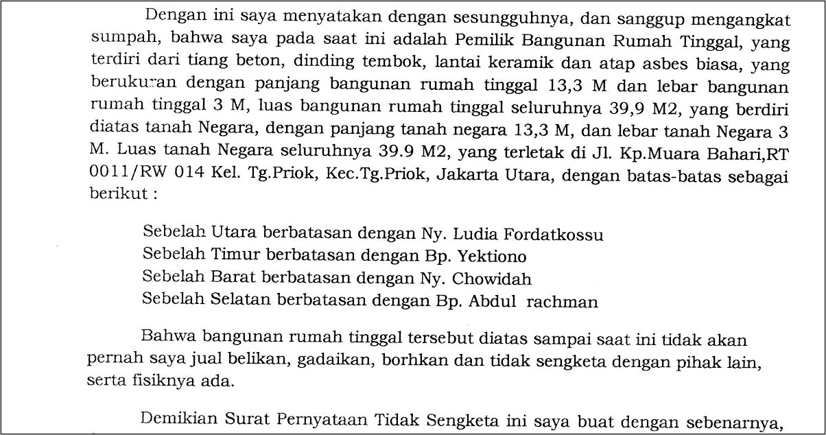 Contoh Surat Pernyataan Kepemilikan Rumah Milik Sendiri Dari Rt