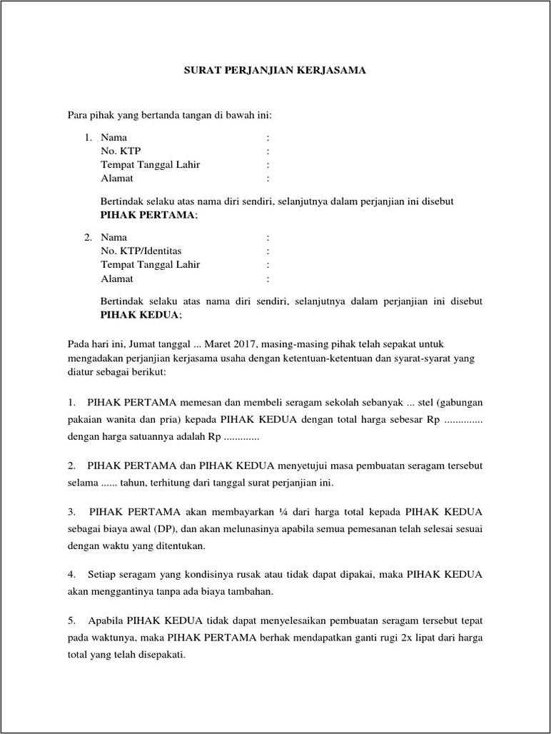 Contoh Surat Pernyataan Kerjasama Dengan Customer