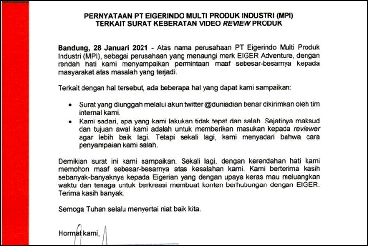 Contoh Surat Pernyataan Kesalahan Data