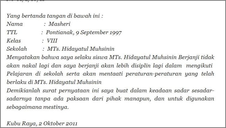Contoh Surat Pernyataan Kesalahan Input