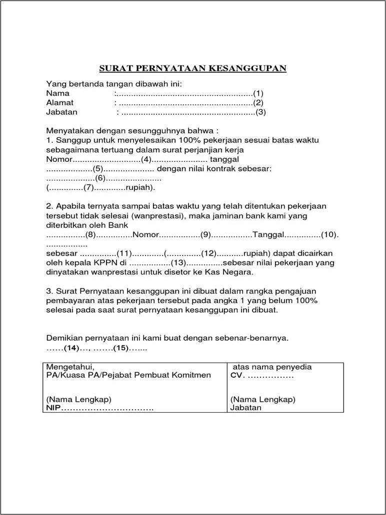 Contoh Surat Pernyataan Kesanggupan Ikut Gada Utama