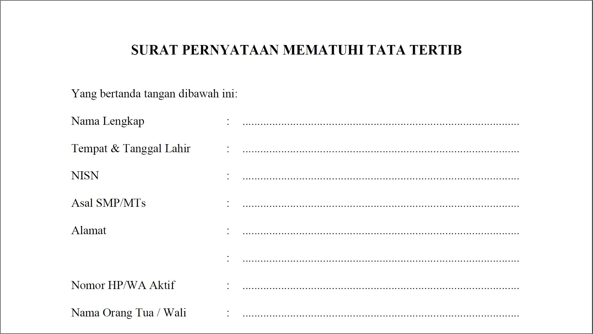 Contoh Surat Pernyataan Kesanggupan Mematuhi Peraturan Dari Perusahaan