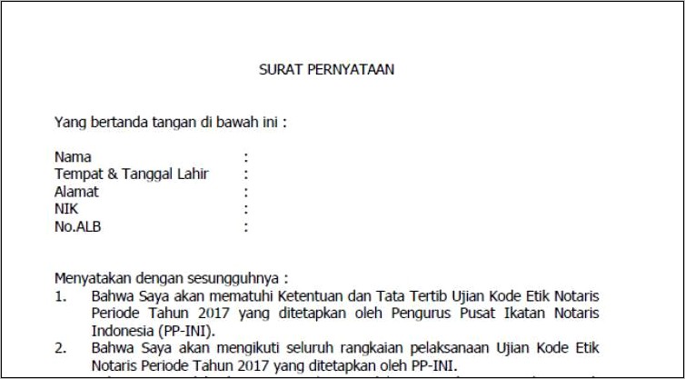 Contoh Surat Pernyataan Kesanggupan Mematuhi Peraturan Organisasi