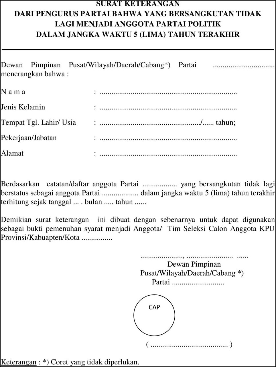 Contoh Surat Pernyataan Kesediaan Menjadi Unsur Pimpinan Dprd