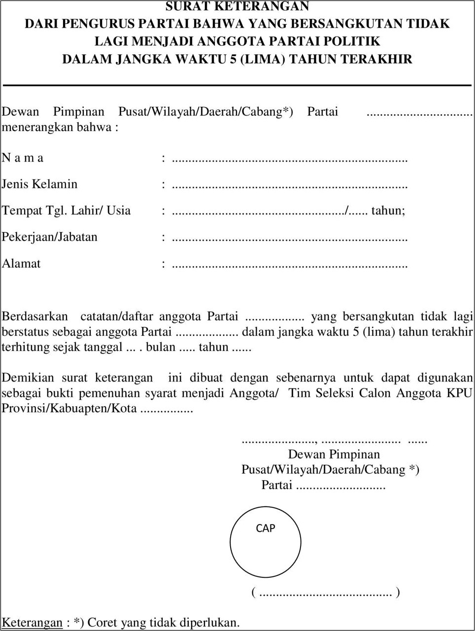 Contoh Surat Pernyataan Kesediaan Menjadi Unsur Pimpinan Dprd