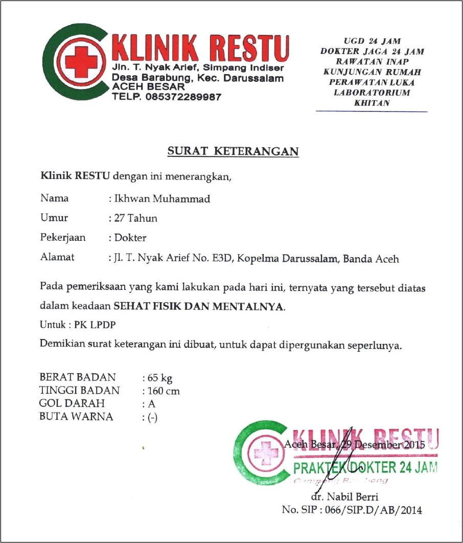 Contoh Surat Pernyataan Kesehatan
