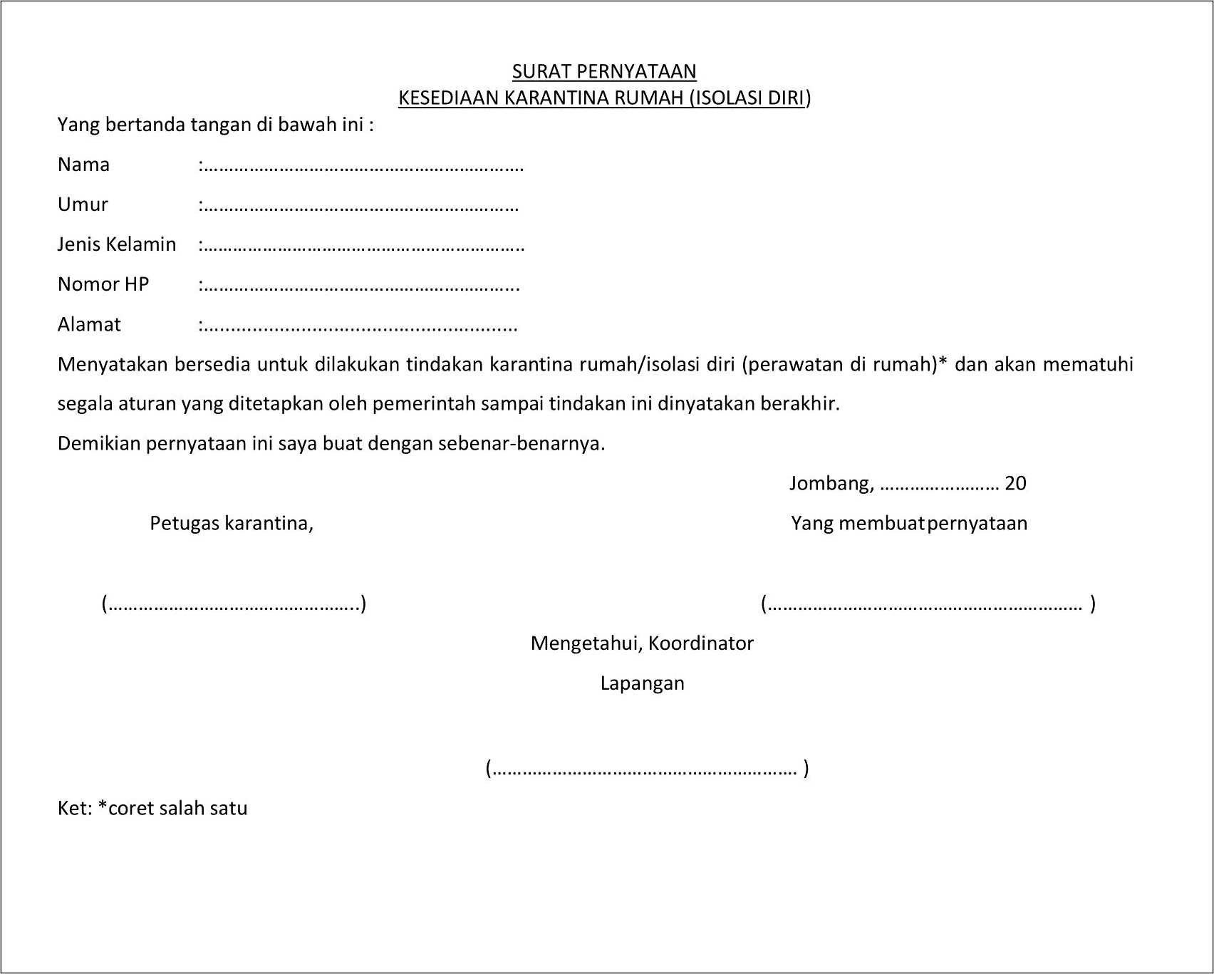 Contoh Surat Pernyataan Kesiapan Membangun