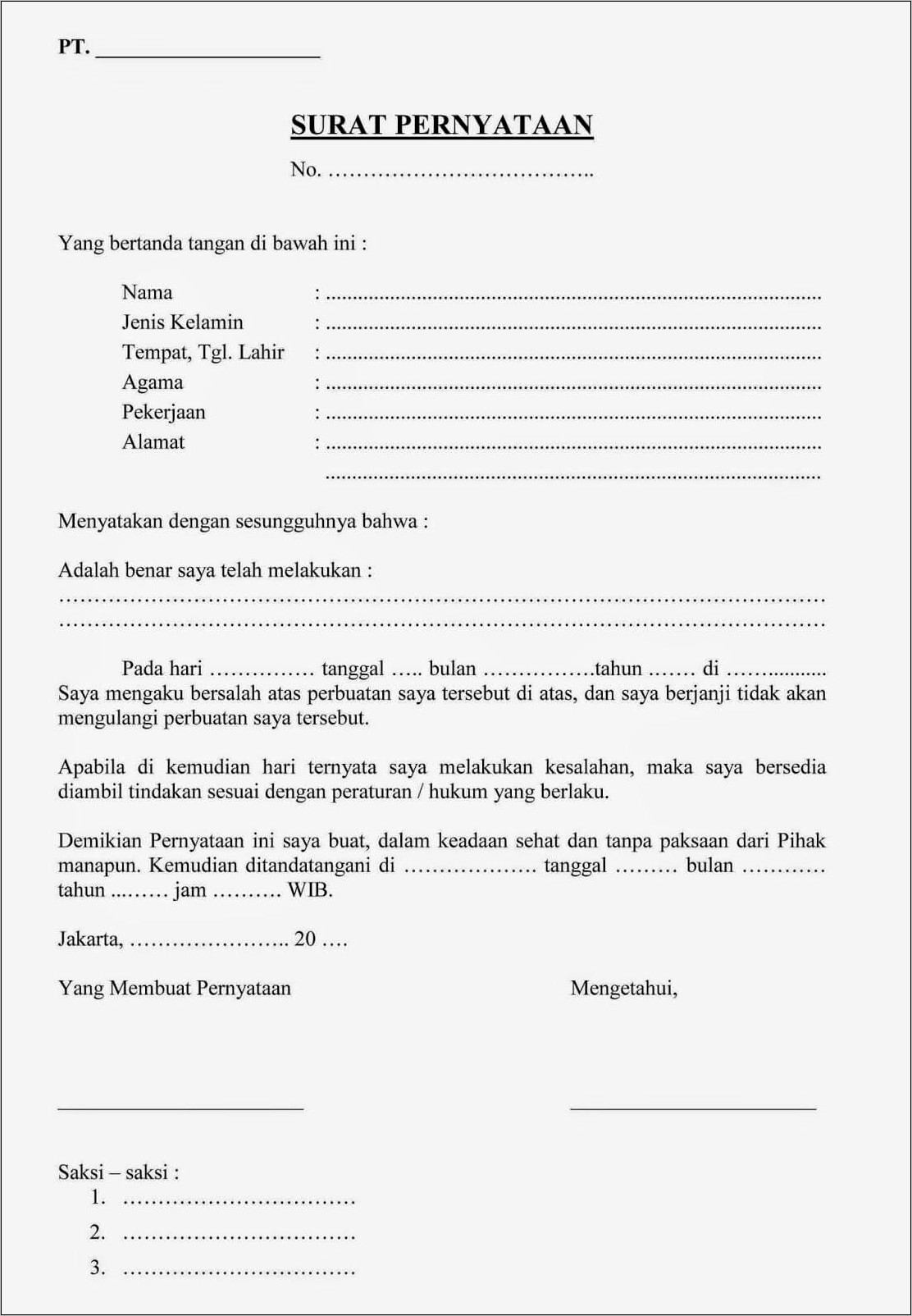 Contoh Surat Pernyataan Kesiapan Ujian Nasional