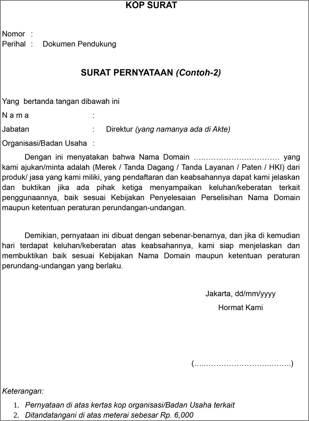 Contoh Surat Pernyataan Keterangan Dari Perusahaan