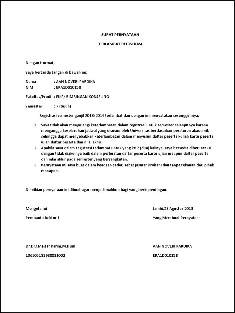 Contoh Surat Pernyataan Keterlambatan Daftar Kontrak Vrogue Co
