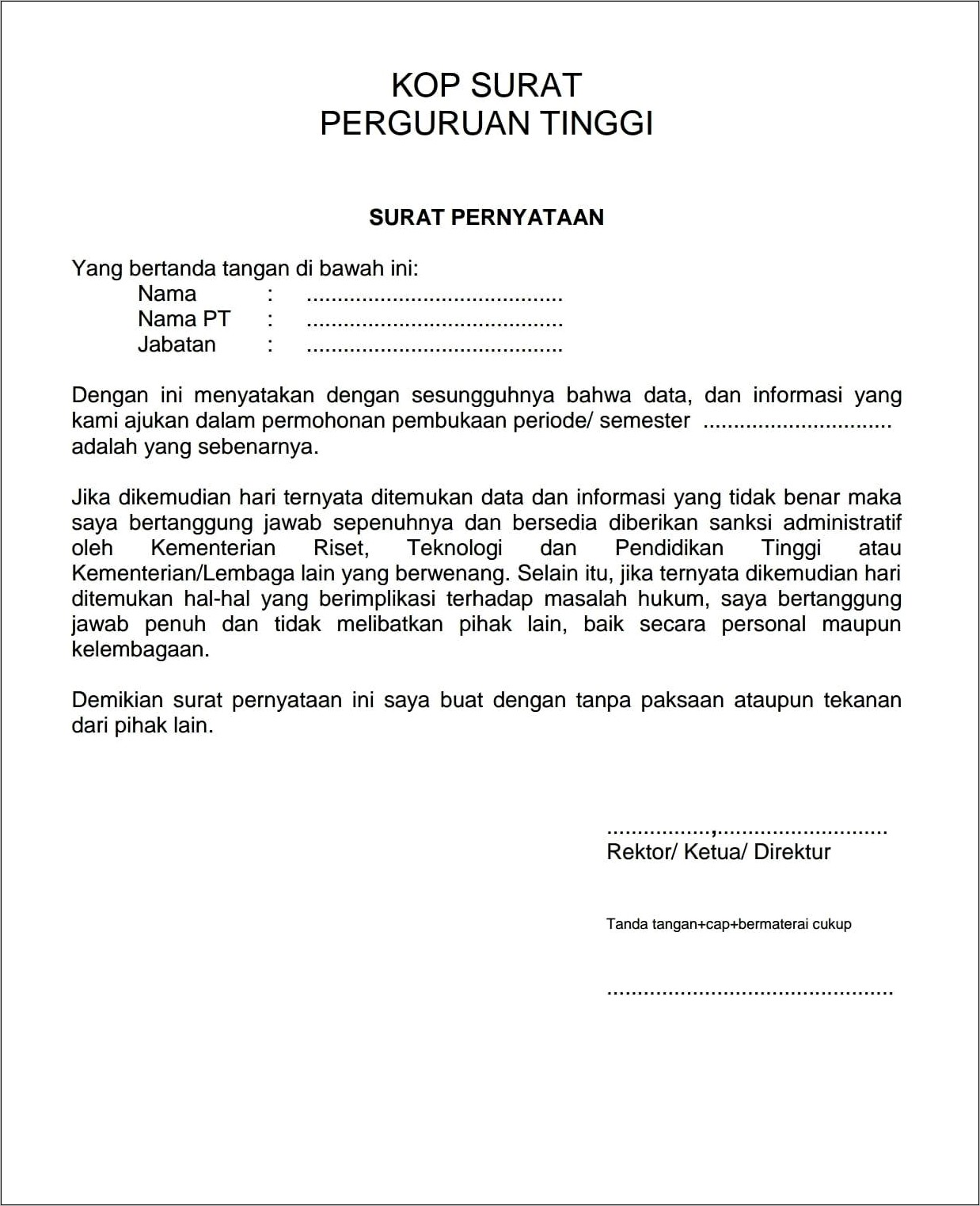 Contoh Surat Pernyataan Keterlambatan Transfer Ke Rekening