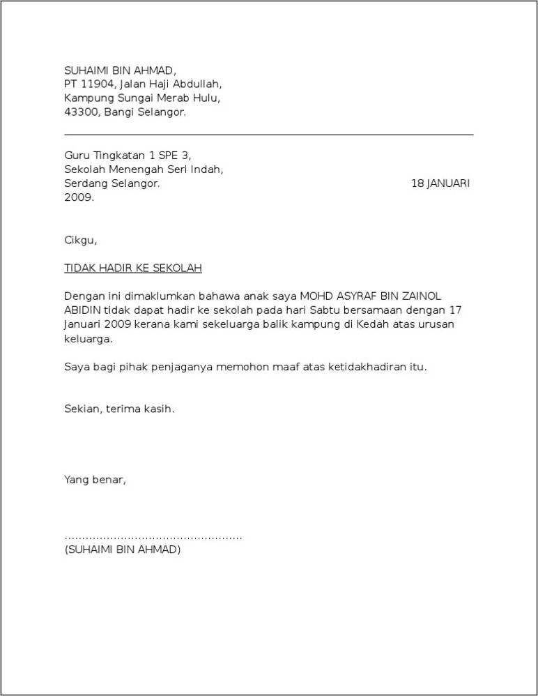 Contoh Surat Pernyataan Ketidakhadiran