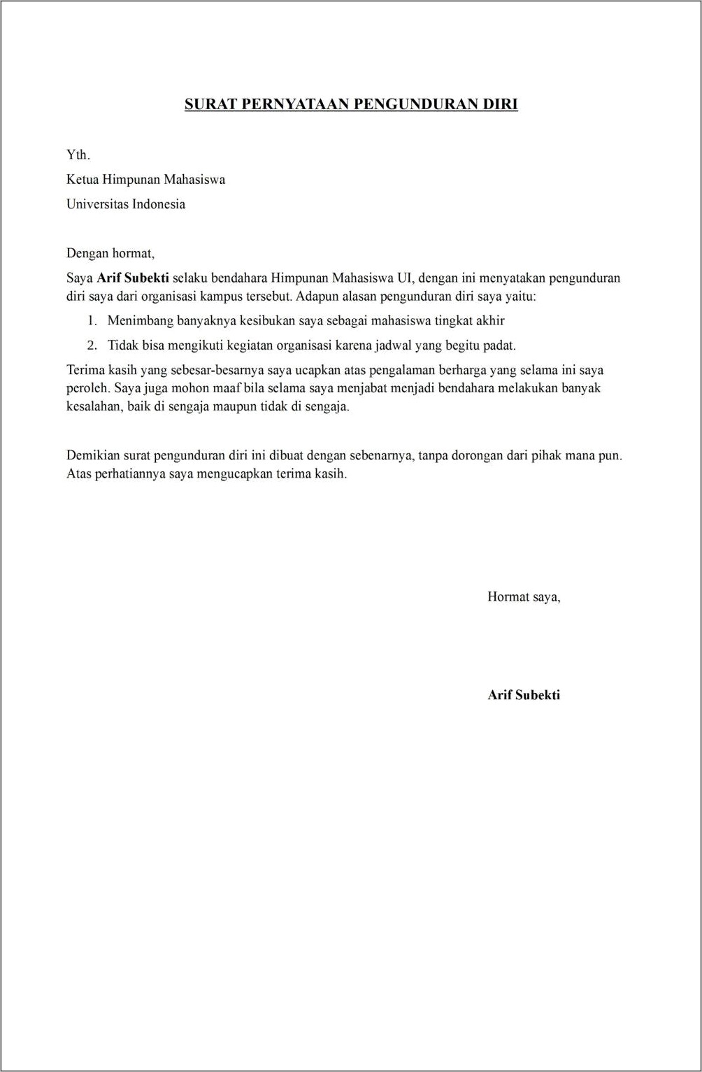 Contoh Surat Pernyataan Ketua Osis