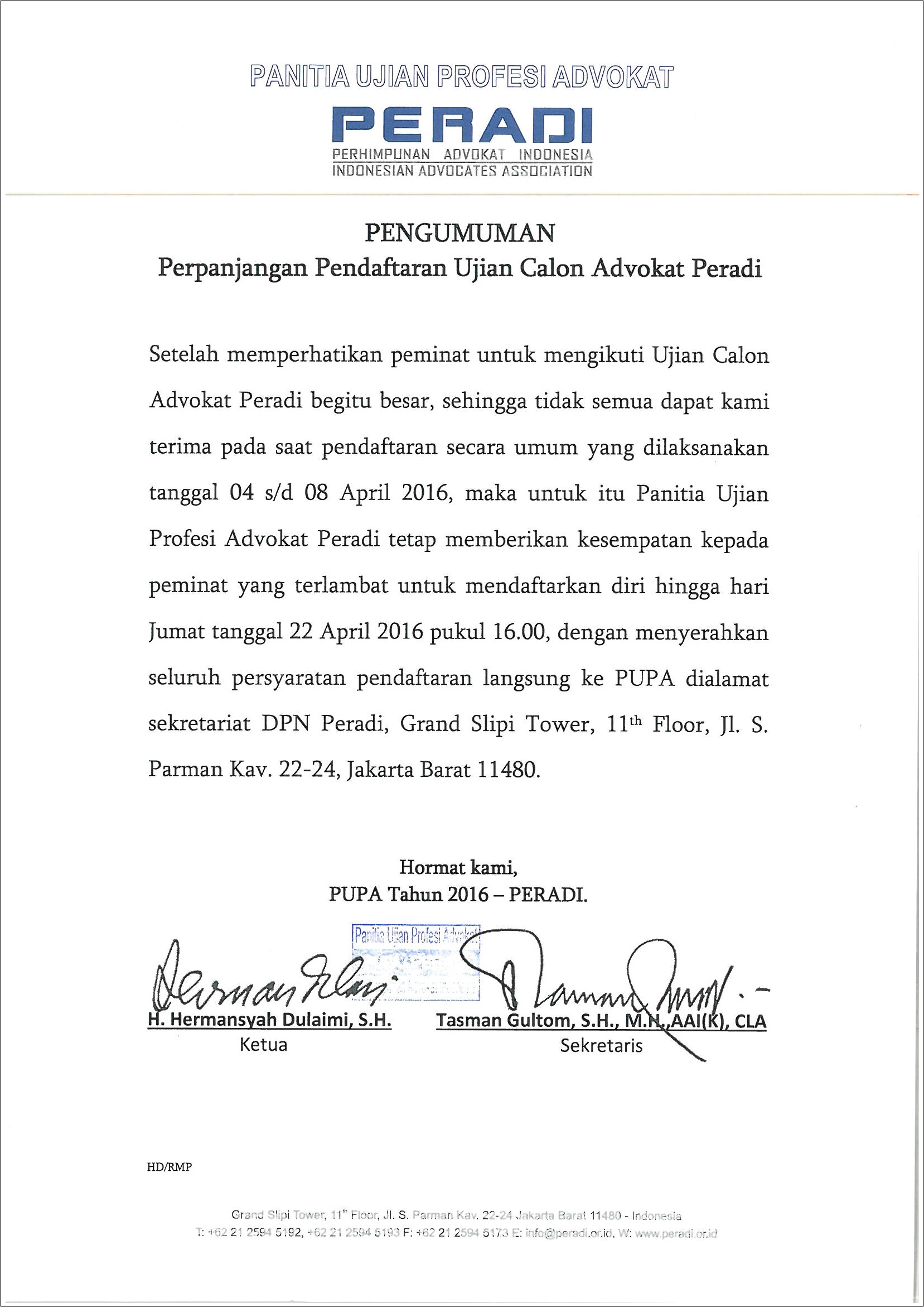 Contoh Surat Pernyataan Konfirmasi Pengacara