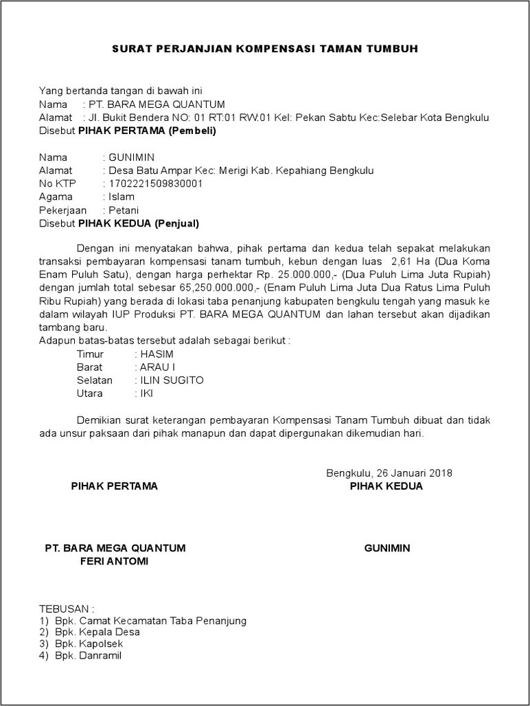 Contoh Surat Pernyataan Konpensasi Pembayaran