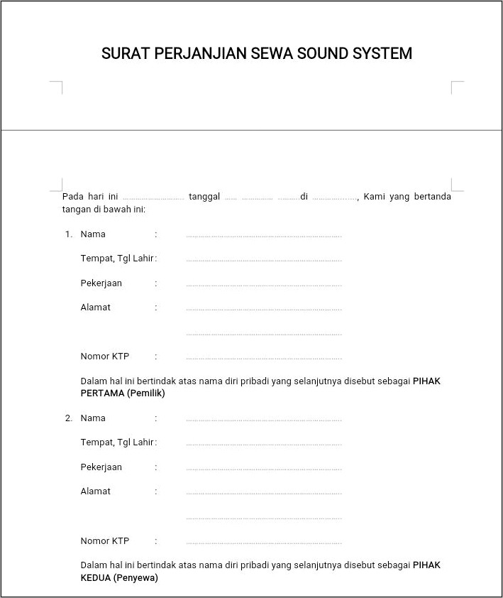 Contoh Surat Pernyataan Kontrak Barang Atau Tempat