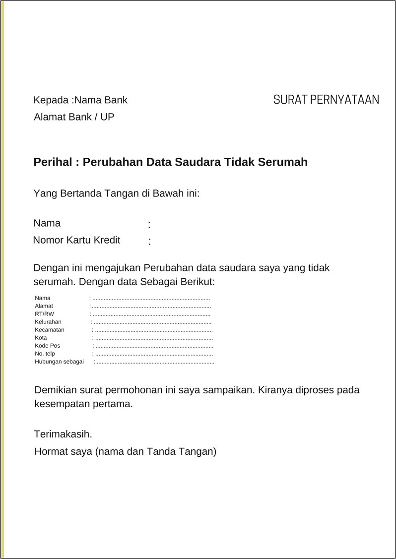 Contoh Surat Pernyataan Kredit Doc