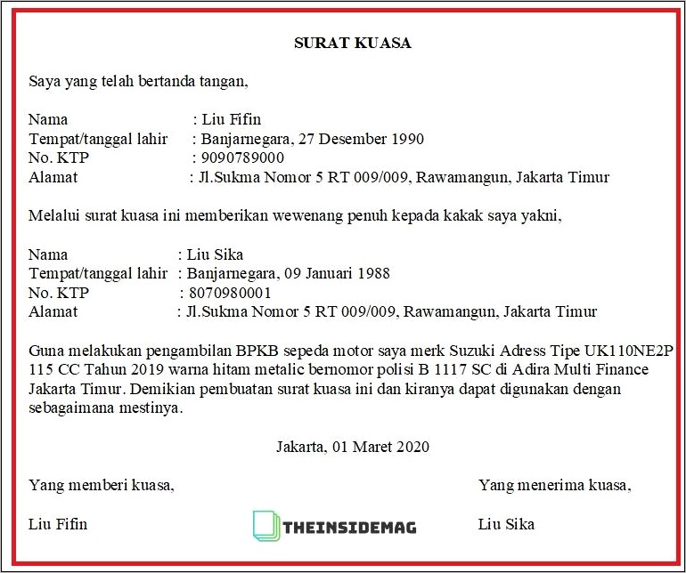 Contoh Surat Pernyataan Kuasa Memakai Ktp Orang Lain Ambil Koperasi