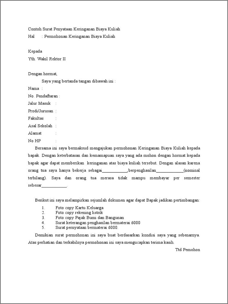 Contoh Surat Pernyataan Kuliah Copy Paste