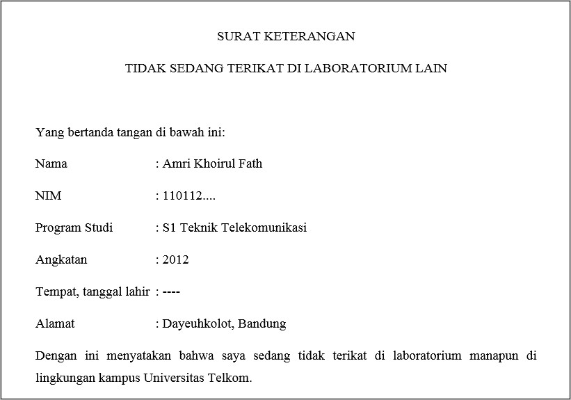 Contoh Surat Pernyataan Lab