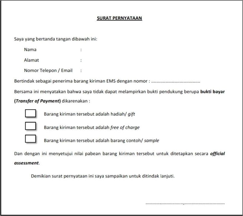 Contoh Surat Pernyataan Lebih Transfer