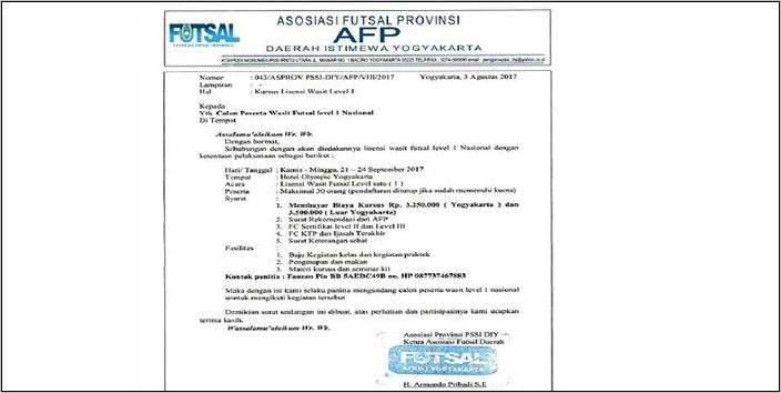 Contoh Surat Pernyataan Lomba Futsal