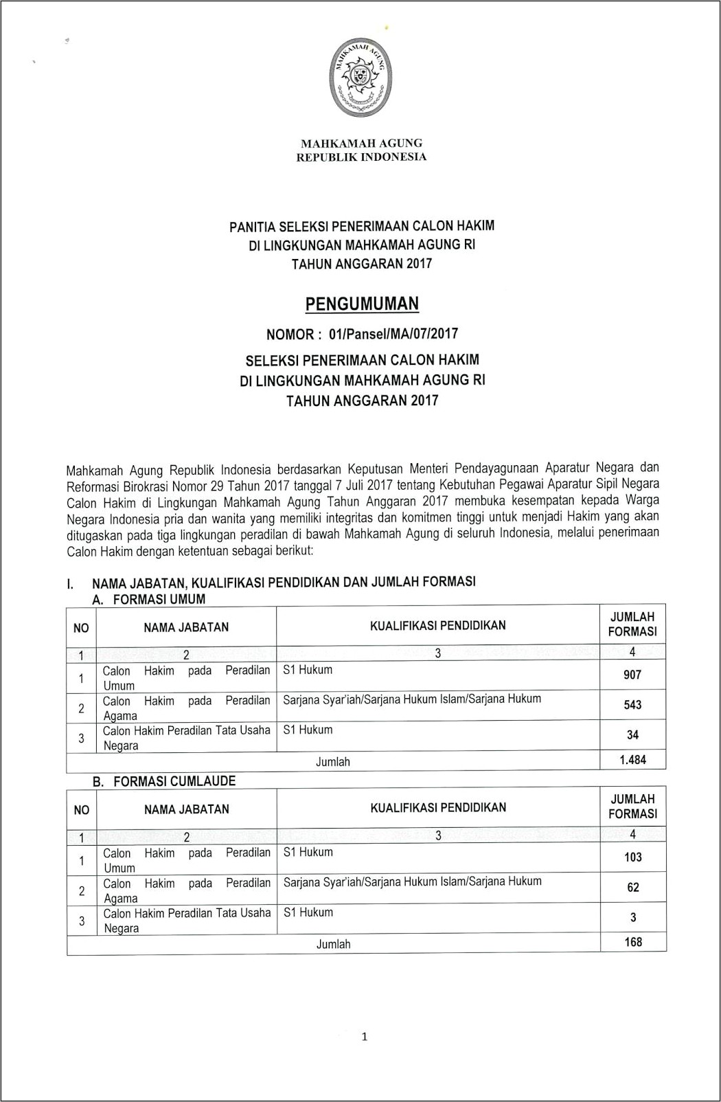 Contoh Surat Pernyataan Mahkamah Agung