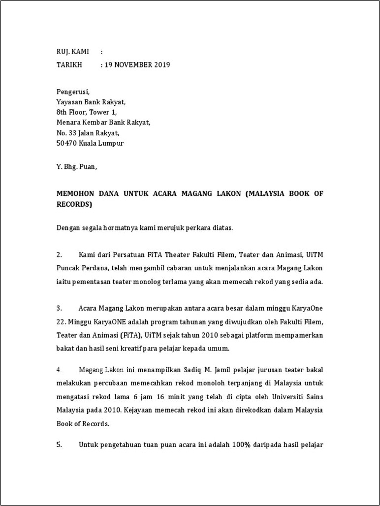 Contoh Surat Pernyataan Malaysia