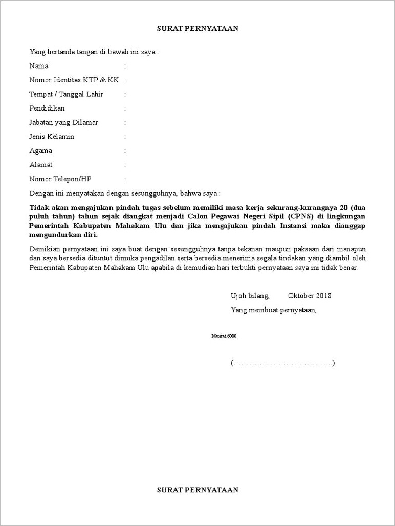 Contoh Surat Pernyataan Masa Bakti Cpns Pdf