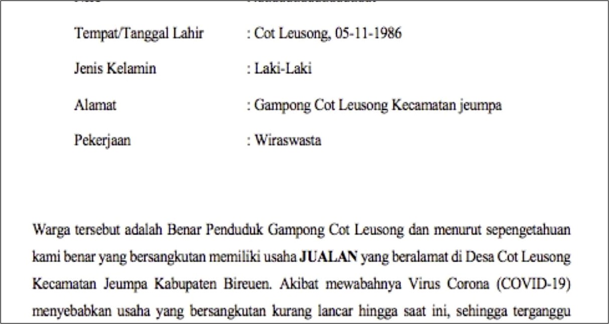 Contoh Surat Pernyataan Masyarakat Tentang Rekomendasi Rt