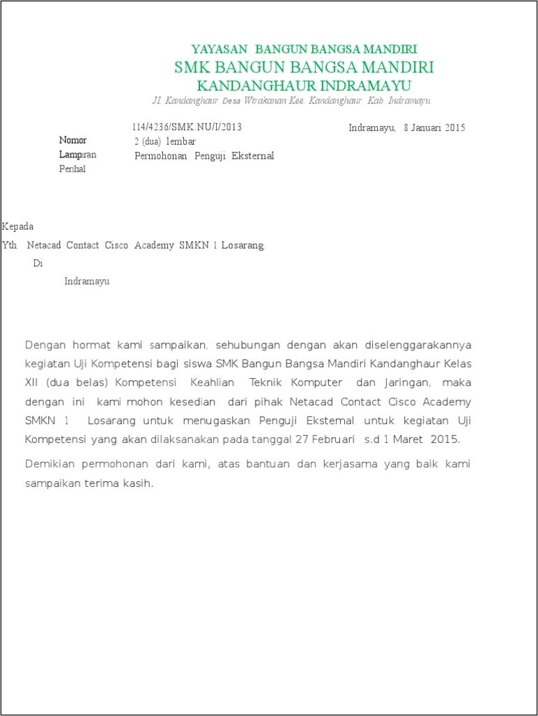 Contoh Surat Pernyataan Melakukan Kegiatan Uji Kompetensi Kesehatan