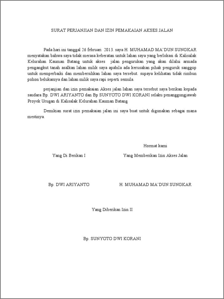 Contoh Surat Pernyataan Memakai Di Tanah