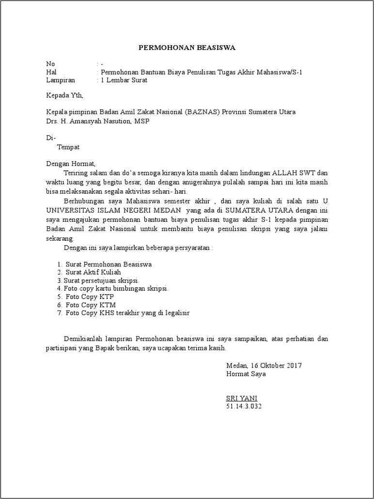 Contoh Surat Pernyataan Memilih Salah Satu Beasiswa