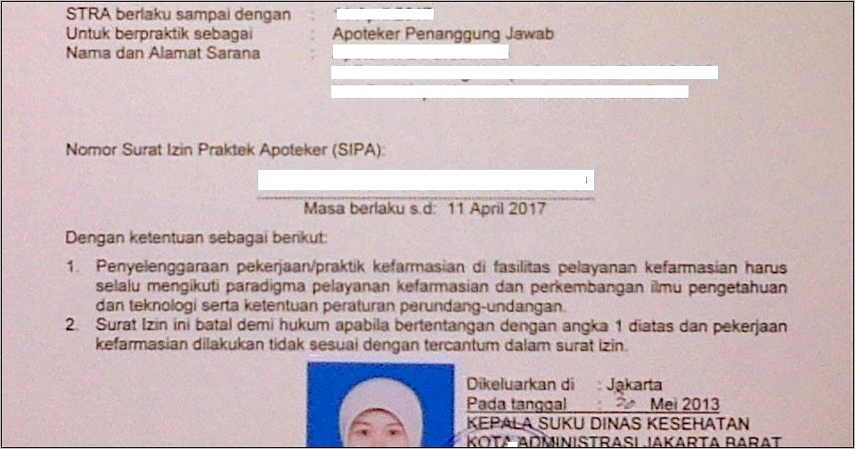 Contoh Surat Pernyataan Memiliki Tempat Praktik Profesi Apoteker