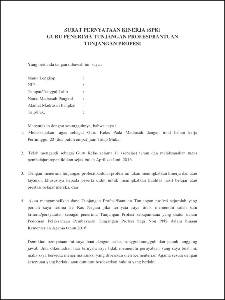 Contoh Surat Pernyataan Memperbaiki Kinerja