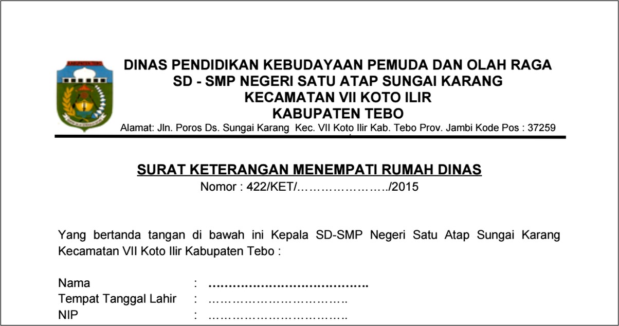 Contoh Surat Pernyataan Menempati Rumah Dinas