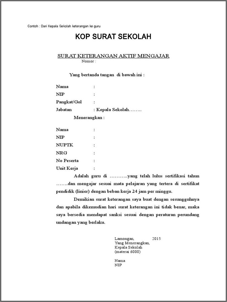 Contoh Surat Pernyataan Mengajar 24 Jam Dari Kepala Sekolah.doc