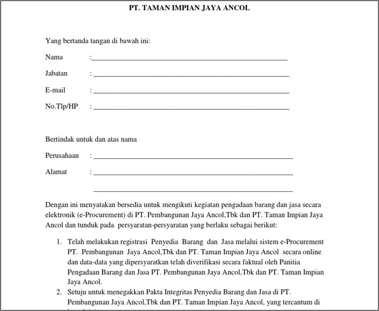 Contoh Surat Pernyataan Mengenai Penyedia Jasa Keuangan